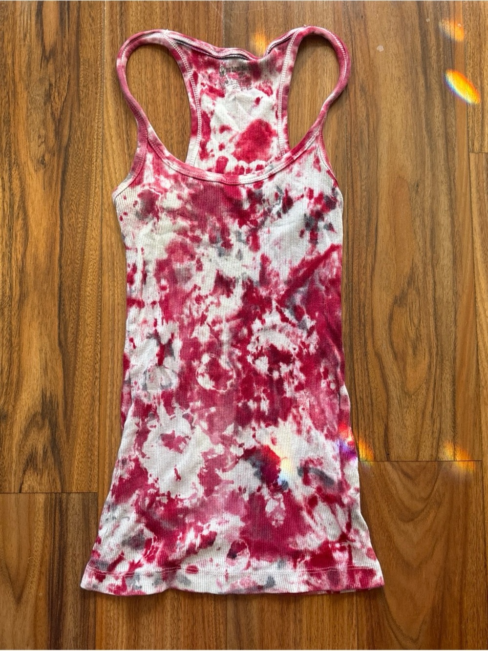 No Boundaries Red White Tie-Dye Racerback Ribbed Knit Tank Top Women’s S